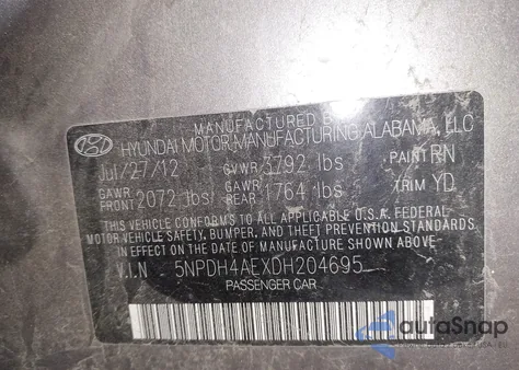 2013 Hyundai Elantra Gls/Limited из США, поврежденный, VIN 5NPDH4AEXDH204695